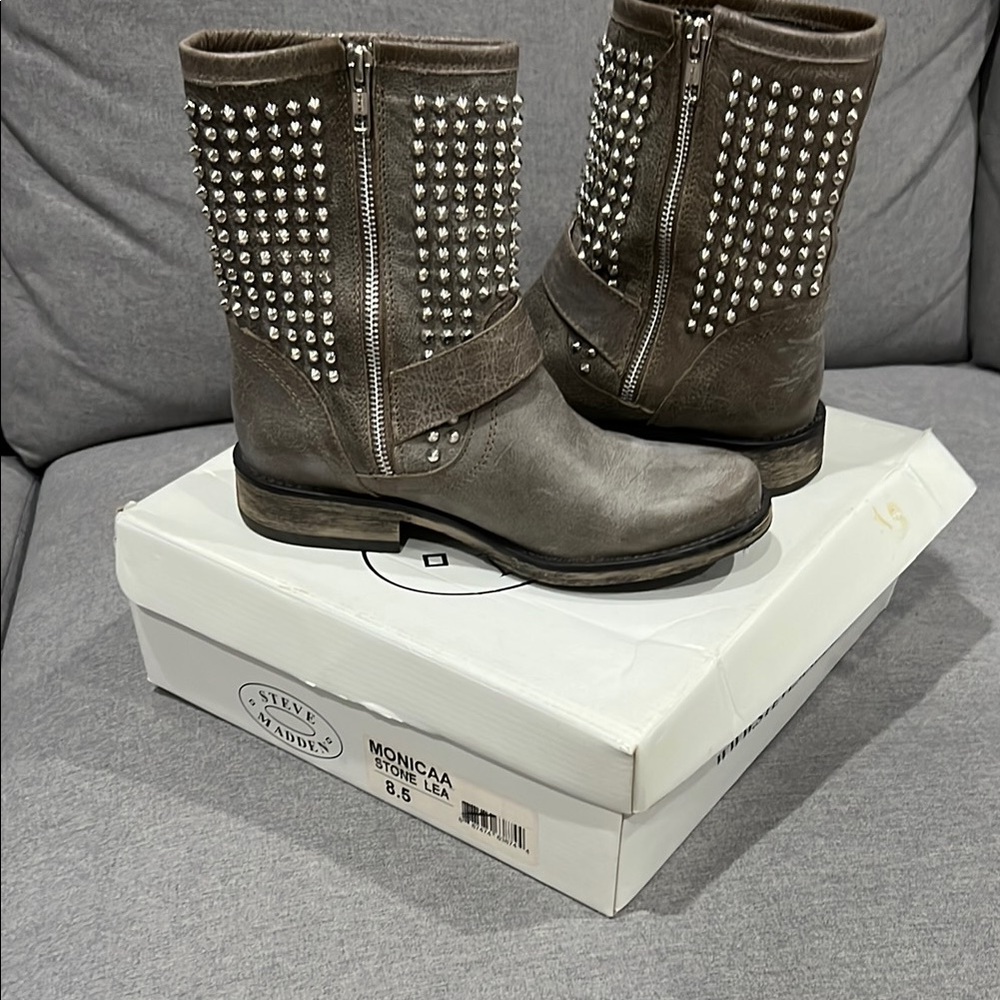 Steve Madden Grey Studded Ankle Boots
